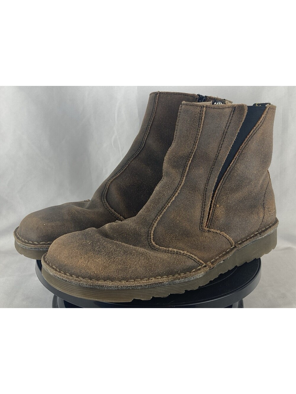 Men’s 12 Dr Martens 2803 Boots Brown Distressed Leather Ankle Side Zip Slip On